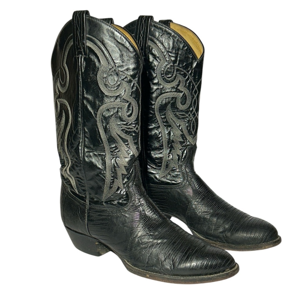 VINTAGE Tony Lama Men's Nacogdoches Exotic Teju‎ Lizard Boots Made USA 9 1/2 EE - Picture 2 of 9
